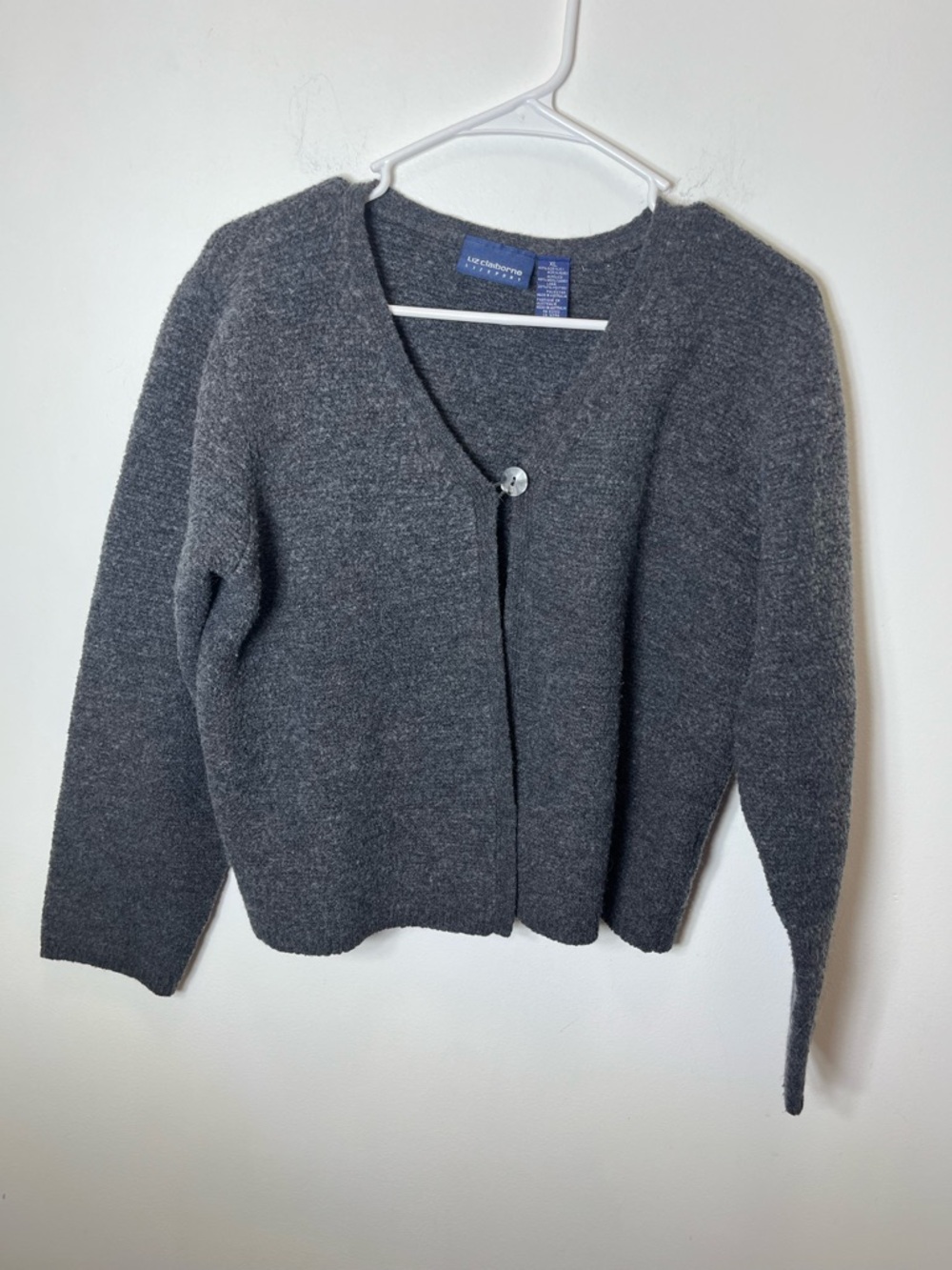 Liz Claiborne Gray Cozy Single-Button Cardigan Wool Blend - Picture 3 of 6